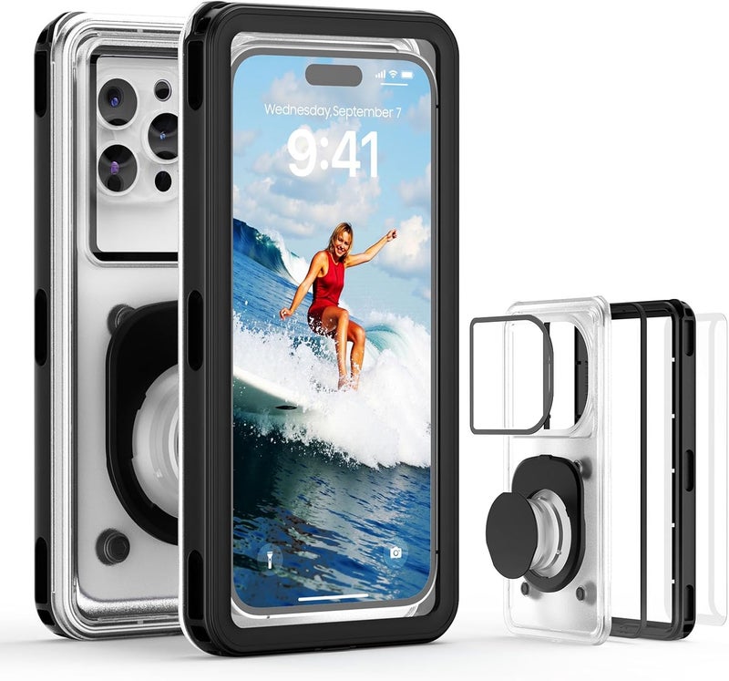 APRUT Waterproof Phone Pouch Case 7.5", 2025 Upgraded IPX8 Waterproof Phone Case for Snorkeling, Universal Fit for iPhone 16 Pro Max 15 14 13, Galaxy S25, Beach Vacation Essentials (Black) - Image 1
